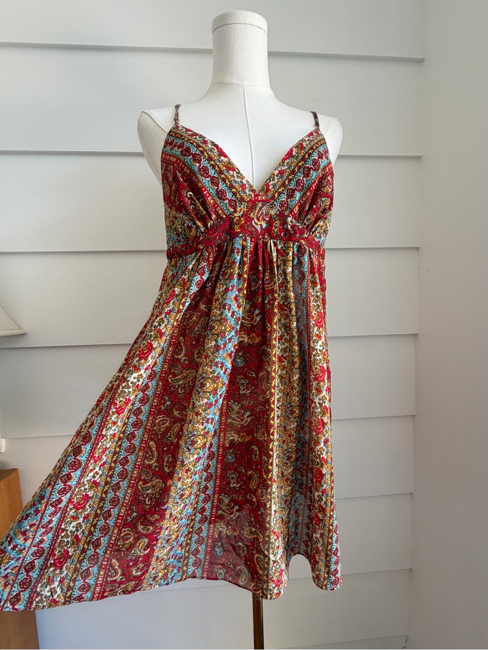 Oscar de la Renta Boho Print Slip Dress Tunic pink label size S Y2K